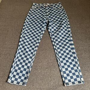 Adika Checkered Jeans Two Tone Blue Women's Size Medium Grunge Skater Twee Boho